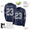 Custom Navy Gray Long Sleeve Authentic Football Jersey