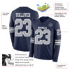 Custom Navy Gray-White Long Sleeve Authentic Football Jersey