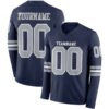 Custom Navy Gray-White Long Sleeve Authentic Football Jersey