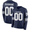 Custom Navy White-Gray Long Sleeve Authentic Football Jersey