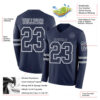 Custom Navy White-Gray Long Sleeve Authentic Football Jersey