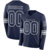 Custom Navy White-Gray Long Sleeve Authentic Football Jersey