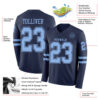 Custom Navy Light Blue Long Sleeve Authentic Football Jersey