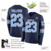 Custom Navy Light Blue-White Long Sleeve Authentic Football Jersey