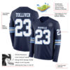 Custom Navy White-Light Blue Long Sleeve Authentic Football Jersey