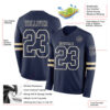Custom Navy Cream Long Sleeve Authentic Football Jersey