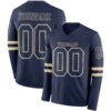 Custom Navy Cream Long Sleeve Authentic Football Jersey