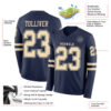 Custom Navy Cream Long Sleeve Authentic Football Jersey