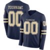 Custom Navy Cream Long Sleeve Authentic Football Jersey