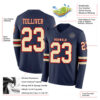 Custom Navy Cream-Red Long Sleeve Authentic Football Jersey