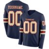 Custom Navy Cream-Red Long Sleeve Authentic Football Jersey