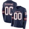 Custom Navy White-Crimson Long Sleeve Authentic Football Jersey