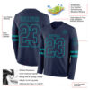 Custom Navy Teal Long Sleeve Authentic Football Jersey
