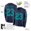 Custom Navy Teal Long Sleeve Authentic Football Jersey