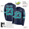 Custom Navy Teal-White Long Sleeve Authentic Football Jersey