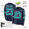 Custom Navy Teal-White Long Sleeve Authentic Football Jersey