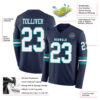 Custom Navy White-Teal Long Sleeve Authentic Football Jersey