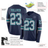 Custom Navy Gray-Teal Long Sleeve Authentic Football Jersey