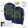 Custom Navy Neon Green Long Sleeve Authentic Football Jersey