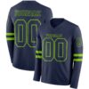 Custom Navy Neon Green Long Sleeve Authentic Football Jersey