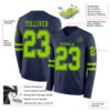 Custom Navy Neon Green Long Sleeve Authentic Football Jersey