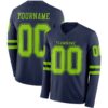 Custom Navy Neon Green Long Sleeve Authentic Football Jersey