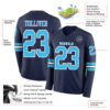 Custom Navy Sky Blue-White Long Sleeve Authentic Football Jersey
