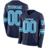 Custom Navy Sky Blue-White Long Sleeve Authentic Football Jersey