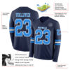 Custom Navy Powder Blue-White Long Sleeve Authentic Football Jersey