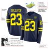 Custom Navy Light Yellow Long Sleeve Authentic Football Jersey