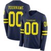 Custom Navy Light Yellow Long Sleeve Authentic Football Jersey