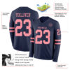 Custom Navy Medium Pink Long Sleeve Authentic Football Jersey
