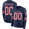 Custom Navy Medium Pink Long Sleeve Authentic Football Jersey