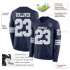 Custom Navy Silver-White Long Sleeve Authentic Football Jersey