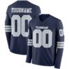 Custom Navy Silver-White Long Sleeve Authentic Football Jersey