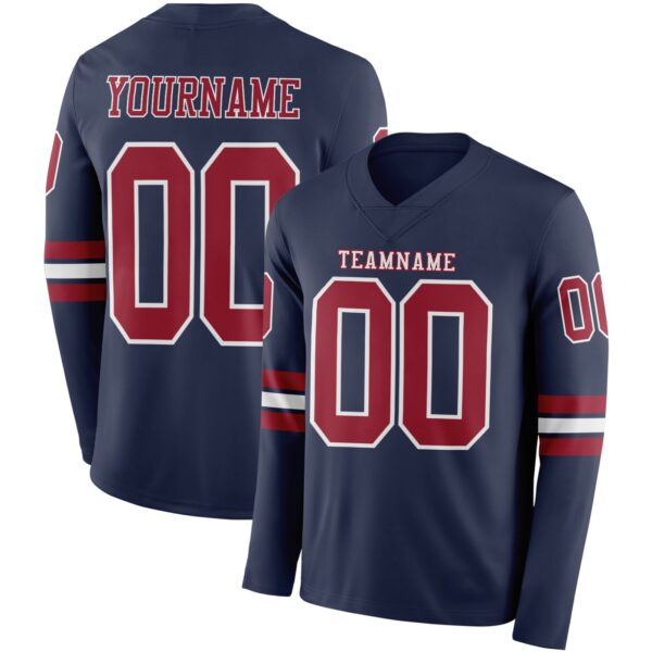 Custom Navy Cardinal-White Long Sleeve Authentic Football Jersey