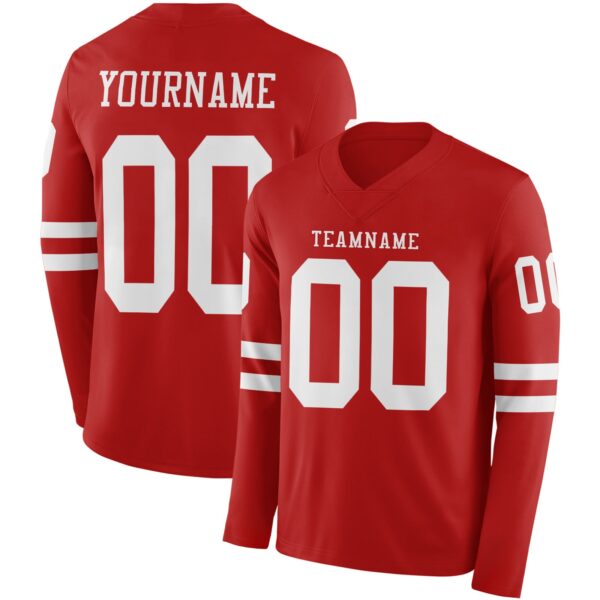 Custom Red White Long Sleeve Authentic Football Jersey
