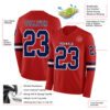 Custom Red Navy-White Long Sleeve Authentic Football Jersey