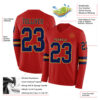 Custom Red Navy-Old Gold Long Sleeve Authentic Football Jersey