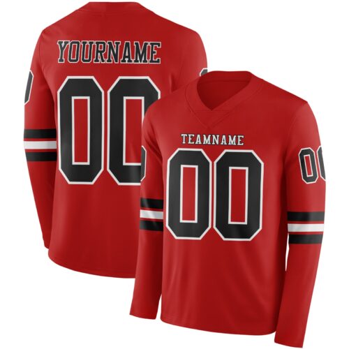 Custom Red Black-White Long Sleeve Authentic Football Jersey