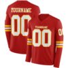 Custom Red White-Gold Long Sleeve Authentic Football Jersey