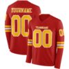 Custom Red Gold-White Long Sleeve Authentic Football Jersey