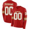 Custom Red White-Old Gold Long Sleeve Authentic Football Jersey