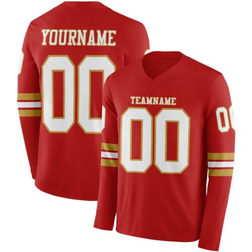 LongSleeve0607 Custom Red White-Old Gold Long Sleeve Authentic Football Jersey