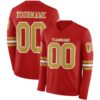 Custom Red Old Gold-White Long Sleeve Authentic Football Jersey
