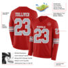 Custom Red Gray-White Long Sleeve Authentic Football Jersey