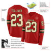 Custom Red Cream-Green Long Sleeve Authentic Football Jersey