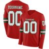 Custom Red White-Kelly Green Long Sleeve Authentic Football Jersey