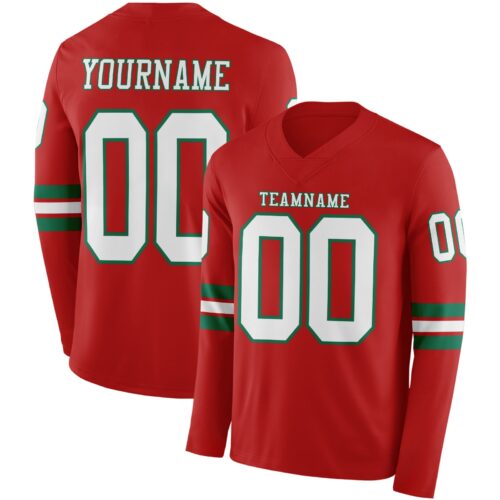 LongSleeve0615 Custom Red White-Kelly Green Long Sleeve Authentic Football Jersey