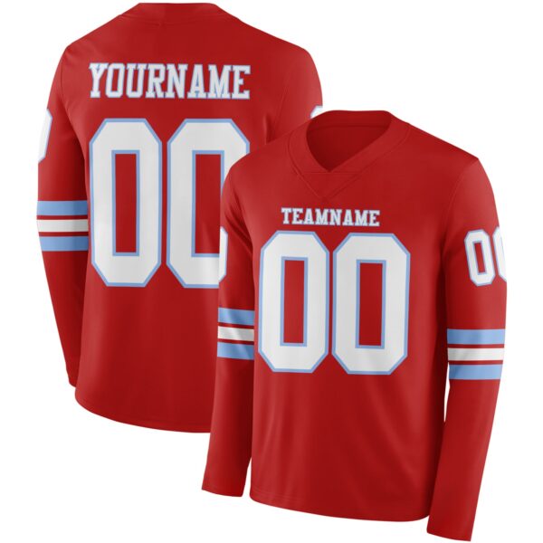 Custom Red White-Light Blue Long Sleeve Authentic Football Jersey
